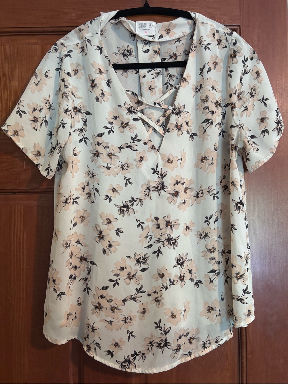 Sienna Sky Cream Floral Lace-Up V-Neck Top